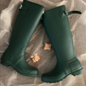 HUNTER Boots Green Tall Size 8 Adjustable Calf⭐️SEE DESCRIPTION~rain boots~matte
